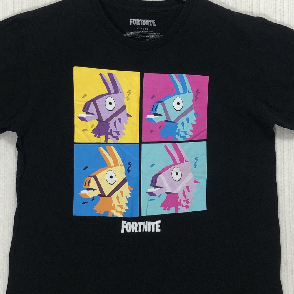 Fortnite Loot Llama Pop Art Graphic Tee Mens Large Black Short Sleeve T-Shirt